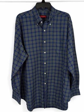 Austin Reed Men's Blue Plaid Button-Down Shirt XL